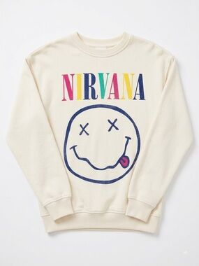 NIRVANA Cream Crewneck with Multicolor Sz Women’s Small/Med Kids XL
